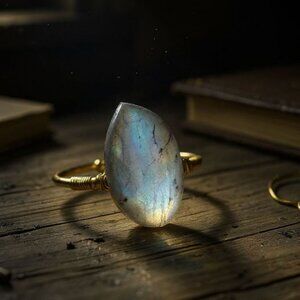 Hand Crafted Gold Bracelet with Iridescent Stone